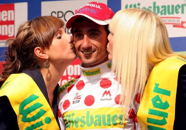 Giampaolo Caruso (Italien Ceramica Flaminia Bossini Docce) im Bergtrikot während der Siegerehrung der 1. Etappe der Österreich Rundfahrt 2008 -  Radsport Herren Österreich Rundfahrt 2008, Straßenradsport, Straße, Rad, Gruppe 1. Etappe: Klausen - Toblach