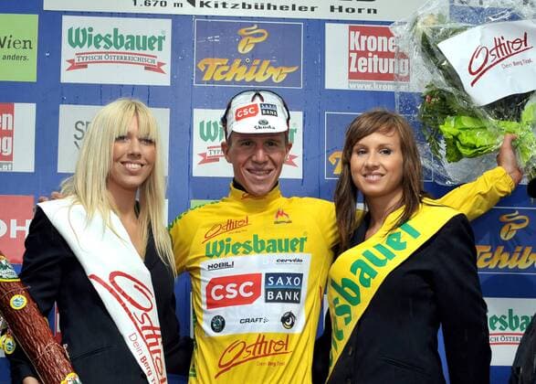 Chris Anker Sörensen (Dänemark CSC) gewinnt die 2. Etappe der Österreich Rundfahrt 2008 und erobert das gelbe Trikot -  Radsport Herren Österreich Rundfahrt 2008, Österreichrundfahrt, Straßenradsport, Straße, Rad Gruppe 2. Etappe: Toblach - Kitzbüheler Horn Freude,