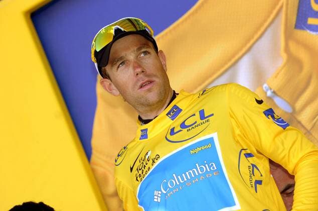 Kim Kirchen (Luxemburg Columbia) im gelben Trikot nach der 6. Etappe der Tour de France 2008 -  Radsport Herren Tour de France 2008, Straßenradsport, Straße, Rad Einzelbild 6. Etappe: Aigurande - Super Besse