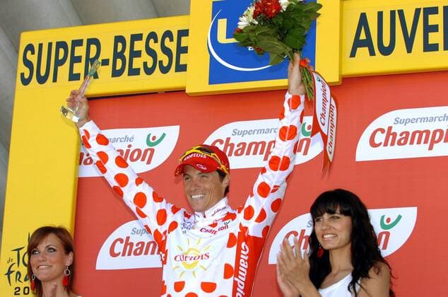Sylvain Chavanel (Frankreich Cofidis) im Bergtrikot nach der 6. Etappe der Tour de France 2008 -  Radsport Herren Tour de France 2008, Straßenradsport, Straße, Rad Gruppe 6. Etappe: Aigurande - Super Besse Freude,