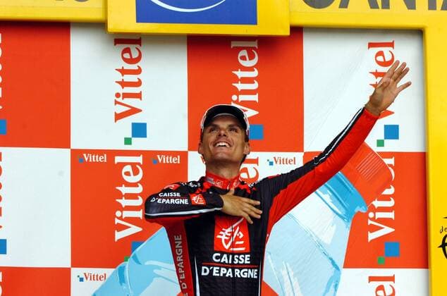 Etappensieger Luis Leon Sanchez (Spanien Caisse d Epargne) - Siegerehrung der 7. Etappe der Tour de France 2008 -  Radsport Herren Tour de France 2008, Straßenradsport, Straße, Rad Einzelbild 7. Etappe: Brioude - Aurillac Freude,