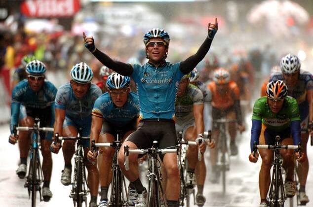 Mark Cavendish (Großbritannien Columbia) gewinnt die 8. Etappe der Tour de France 2008 -  Radsport Herren Tour de France 2008, Straßenradsport, Straße, Rad Gruppe 8. Etappe: Figeac - Toulouse Freude,