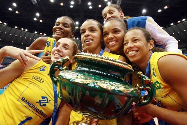 Brasilien gewinnt den FIVB World Grand Prix 2008 -  Volleyball Länderspiel Damen FIVB World Grand Prix 2008, GP, Nationalteam, Nationaltrikot, Finale Gruppe Yokohama Freude,