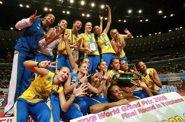 Brasilien gewinnt den FIVB World Grand Prix 2008 -  Volleyball Länderspiel Damen FIVB World Grand Prix 2008, GP, Nationalteam, Nationaltrikot, Finale Totale Yokohama Freude, Begeisterung,