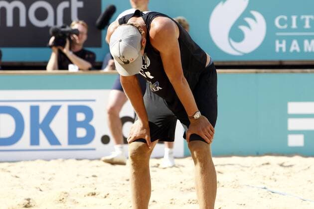 Stefan Uhmann (Deutschland) enttäuscht Beachvolleyball EM Herren Europameisterschaft 2008, Nestea European Championship Tour, Beach Einzelbild Hamburg