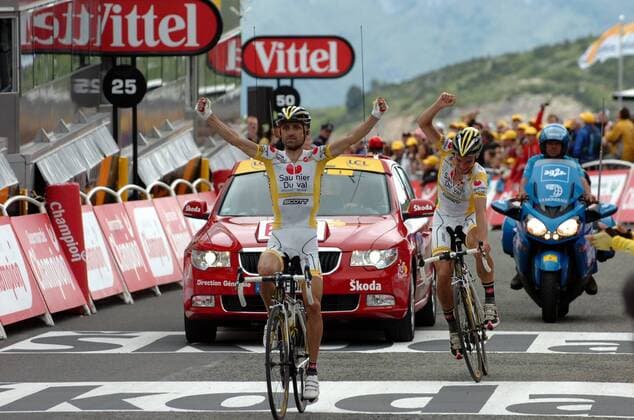 Leonardo Piepoli (Italien Saunier Duval Scott) gewinnt die 10. Etappe der Tour de France 2008 -  Radsport Herren Tour de France 2008, Straßenradsport, Straße, Rad Einzelbild 10. Etappe: Pau - Hautacam Freude,