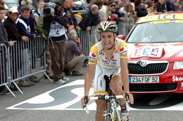 Juan Jose Acebo Cobo (Spanien Saunier Duval Scott) im Ziel -  Radsport Herren Tour de France 2008, Straßenradsport, Straße, Rad Einzelbild 10. Etappe: Pau - Hautacam Freude,