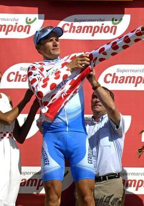 Sebastian Lang (Deutschland Gerolsteiner) nach der 12. Etappe der Tour de France 2008 im Bergtrikot -  Radsport Herren Tour de France 2008, Straßenradsport, Straße, Rad, Vdig Gruppe 12. Etappe: Lavelanet - Narbonne