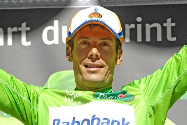 Oscar Freire Gomez (Spanien Rabobank) gewinnt die 14. Etappe bei der Tour de France 2008 und behält das grüne Trikot -  Radsport Herren Tour de France 2008, Straßenradsport, Straße, Rad Einzelbild 14. Etappe: Nimes - Digne les Baines Begeisterung, Freude,