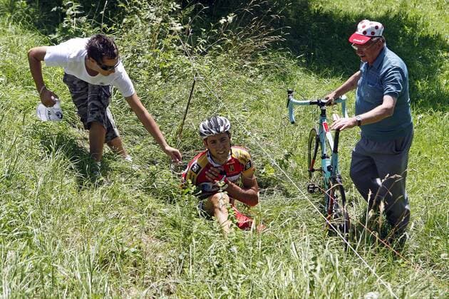 Paolo Longo Borghini (Italien Barloworld) auf Abwegen -  Radsport Herren Tour de France 2008, Straßenradsport, Straße, Rad, Gruppe 11. Etappe: Lannemezan - Foix