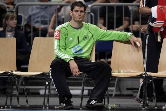 Torwart Henning Fritz (Deutschland) Handball Länderspiel Herren Nationalteam 2008, Test, Testspiel, Freundschaftsspiel, Nationaltrikot Einzelbild Mannheim Nachdenklichkeit,