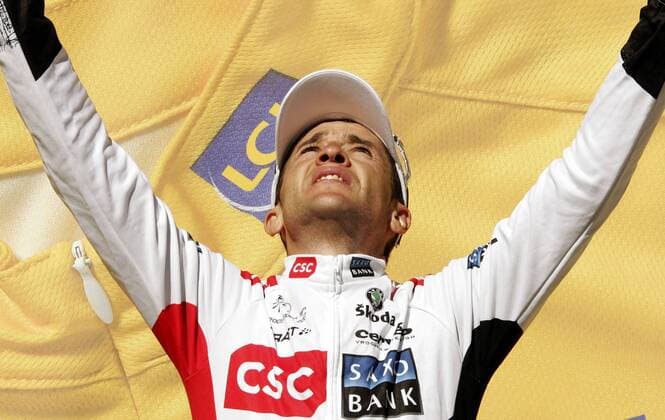 Carlos Sastre (Spanien CSC), Etappensieger der 17. Etappe der Tour de France 2008 von Embrun nach L Alpe d Huez Radsport Herren Tour de France 2008, Straßenradsport, Straße, Rad, Einzelbild 17. Etappe: Embrun - L Alpe d Huez, lAlpe dHuez Glück, Freude,