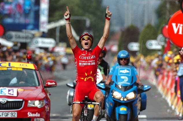 Sylvain Chavanel (Frankreich Cofidis) gewinnt die 19. Etappe der Tour de France 2008 -  Radsport Herren Tour de France 2008, Straßenradsport, Straße, Rad Einzelbild 19: Etappe: Roanne - Montlucon Freude, Begeisterung,