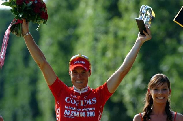 Sylvain Chavanel (Frankreich Cofidis) wird als angriffslustigster Fahrer der Tour de France 2008 ausgezeichnet -  Radsport Herren Tour de France 2008, Straßenradsport, Straße, Rad, Siegerehrung Gruppe Champs Elysees, Elysee 21. Etappe: Etampes - Paris Freude,