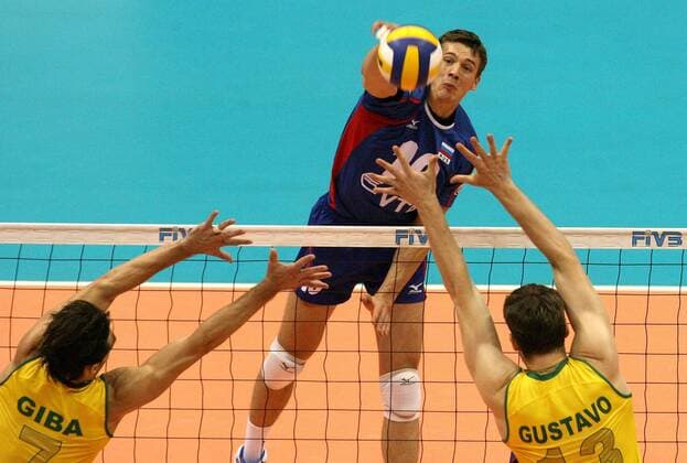 Yury Berezhko (Rußland) -  Volleyball Länderspiel Herren FIVB World League 2008, Worldleague, Weltliga, Nationalteam, Nationaltrikot Gruppe Rio de Janeiro Dynamik,