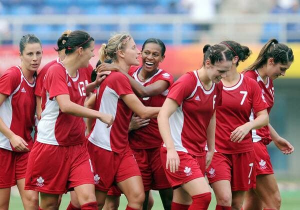 Torjubel Kanada - Fußball OS Sommer Damen Olympische Spiele Peking 2008, Sommerspiele, Länderspiel, Frauen, Frauenfußball Gruppe Tianjin Freude,