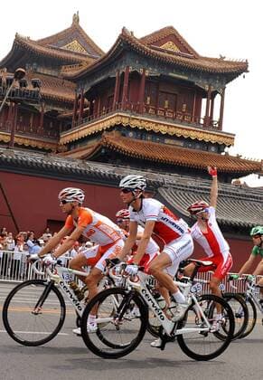 Franck Schleck (Luxemburg, re.) und Karsten Kroon (Niederlande) -  Radsport OS Sommer Herren Olympische Spiele 2008, Sommerspiele, Straßenradsport, Straße, Rad Gruppe Peking