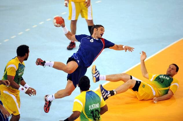 Bertrand Gille (Frankreich, Mitte) -  (pan27194) Handball OS Sommer Herren Olympische Spiele Peking 2008, Sommerspiele, Nationalmannschaft, Nationaltrikot, Länderspiel Gruppe Peking