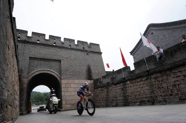Kristin Armstrong (USA) - Zeitfahren entlang der chinesischen Mauer-  Radsport OS Sommer Damen Olympische Spiele Peking 2008, Sommerspiele, Straßenradsport, Straße, Rad, Totale Peking