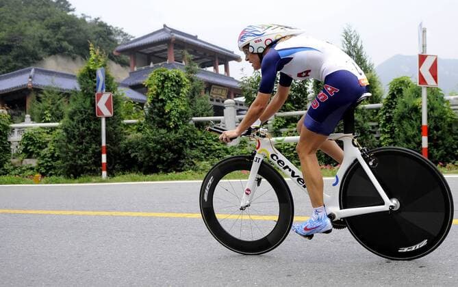 Kristin Armstrong (USA) - Zeitfahren -  Radsport OS Sommer Damen Olympische Spiele Peking 2008, Sommerspiele, Straßenradsport, Straße, Rad, Einzelbild Peking