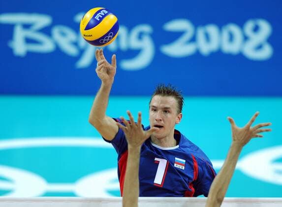 Alexander Korneev (Russland) -  Volleyball OS Sommer Herren Olympische Spiele Beijing 2008, Sommerspiele, Länderspiel, Nationalteam, Nationaltrikot, Einzelbild Beijing