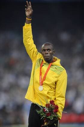 Usain Bolt (Jamaika) - Olympiasieger über 100m 2008 Leichtathletik OS Sommer Herren Olympische Spiele Peking 2008, Sommerspiele, 100m Einzelbild Peking