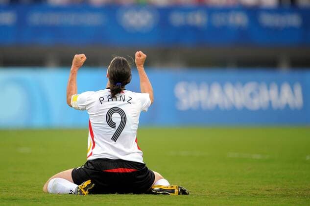 Birgit Prinz (Deutschland) - Torjubel - Fußball OS Sommer Damen Olympische Spiele 2008, Sommerspiele, Peking, Frauen, Frauenfußball, Länderspiel, Nationalteam, Einzelbild Shanghai Freude,