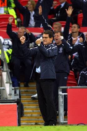 Nationaltrainer Fabio Capello (England) - Torjubel -  Fußball Länderspiel Herren Freundschaftsspiel 2008, Test, Testspiel, Nationalteam, Einzelbild London Freude,