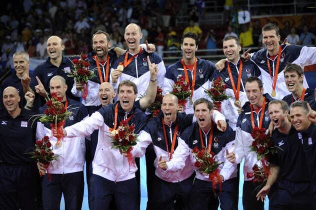 USA ist Olympiasieger 2008 im Volleyball -  Volleyball OS Sommer Herren Olympische Spiele Peking 2008, Sommerspiele, Länderspiel, Nationalteam, Totale Peking Freude,