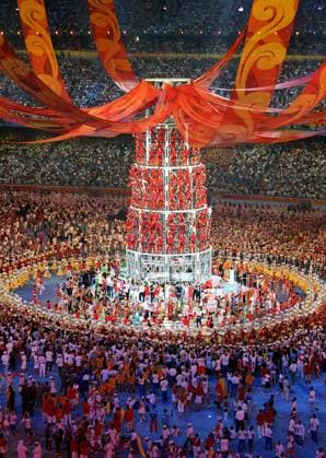 Massenchoreographie während der Abschlussfeier der Olympischen Spiele 2008 in Peking -  (OLY20080824913) OS Sommer Herren Olympische Spiele 2008, Sommerspiele, Schlussfeier, Zeremonie Totale Peking Masse,
