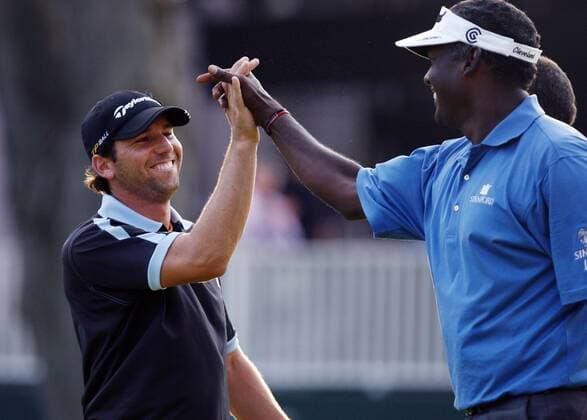 Sergio Garcia (Spanien, li.) und Vijay Singh (Fidschi Inseln) -  (NYP20080824115) Golf Herren The Barclays 2008, PGA Tour Gruppe Ridgewood Country Club Paramus New Jersey Freude,
