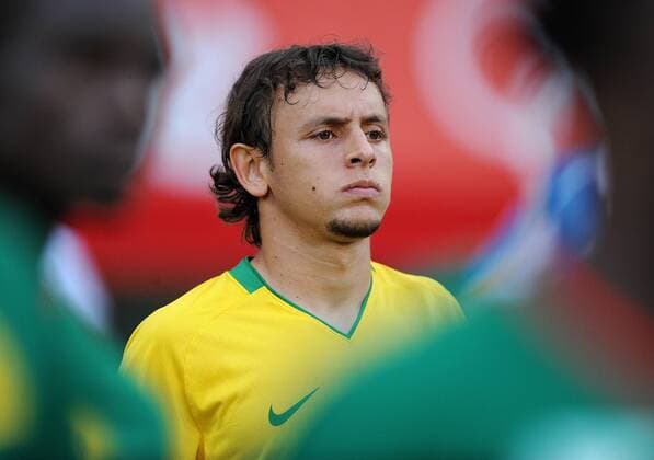 Rafinha (Brasilien) - Nationalhymne - Fußball OS Sommer Herren Olympische Spiele 2008, Sommerspiele, Peking, Länderspiel, Nationalteam, Olympiateam, Nationaltrikot Einzelbild Shenyang
