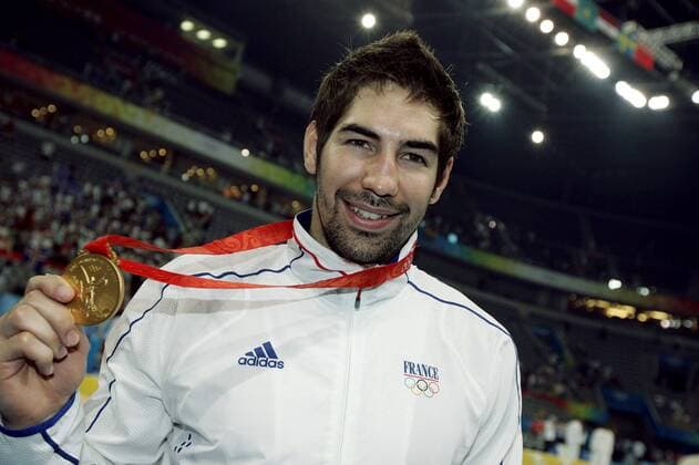 Nikola Karabatic (Frankreich) ist Handball Olympiasieger 2008 -  (pan27622) Handball OS Sommer Herren Olympische Spiele 2008, Sommerspiele, Länderspiel, Nationalteam, Finale Einzelbild Beijing Begeisterung, Freude,