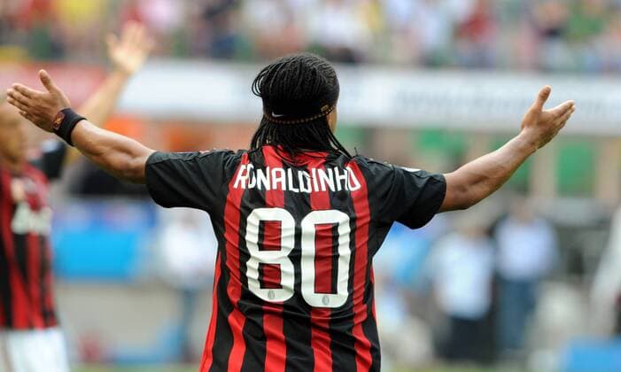 Ronaldinho (AC Mailand) - Torjubel - Fußball Herren Serie A 2008 2009, 1. Italienische Liga, Milan Einzelbild Mailand Freude,