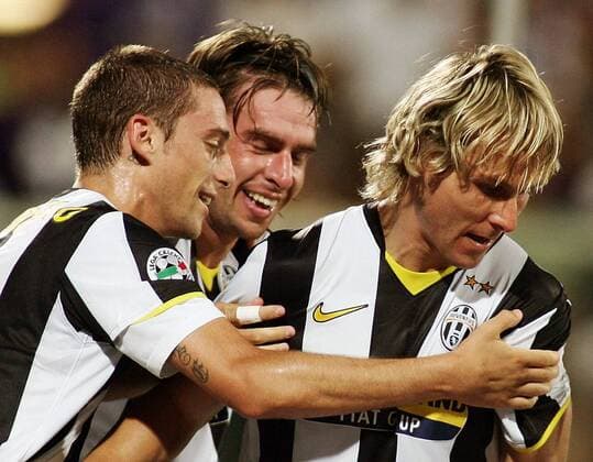 Torschütze Pavel Nedved (Juventus Turin, re.) jubelt -  Fußball Herren Serie A 2008 2009, 1. Italienische Liga, Juventus Turin, Juve Gruppe Florenz Freude,