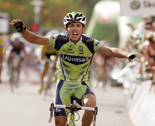 Leonardo Bertagnolli (Italien Liquigas) gewinnt die 3. Etappe der Deutschland Tour 2008 Radsport Herren Deutschland Tour 2008, Deutschlandtour, ProTour, Straßenradsport, Straße, Rad, Einzelbild 3. Etappe: Herrieden - Wiesloch Freude,