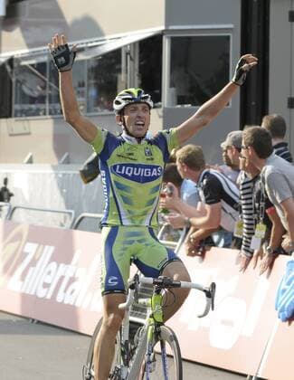 Leonardo Bertagnolli (Italien Liquigas) gewinnt die 3. Etappe der Deutschland Tour 2008 Radsport Herren Deutschland Tour 2008, Deutschlandtour, ProTour, Straßenradsport, Straße, Rad, Einzelbild 3. Etappe: Herrieden - Wiesloch Freude,