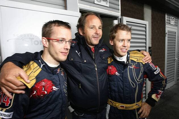 Anteilseigner Gerhard Berger (Österreich, Mitte), Sebastian Vettel (Deutschland, re.) und Sebastien Bourdais (Frankreich alle Toro Rosso) -  Motorsport Grand Prix Herren Großer Preis von Belgien 2008, Formel 1 Weltmeisterschaft, F1, F, GP, WM Gruppe Spa-Francorchamps