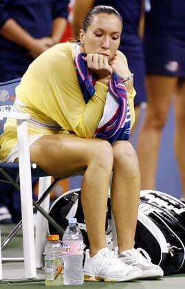 Jelena Jankovic (Serbien) enttäuscht nach der Niederlage im Finale der US Open 2008 -  (NYP20080907320) Tennis Damen US Open 2008, Grand Slam, WTA Tour, Finale Einzelbild Flushing Meadows New York, NY, N Y Nachdenklichkeit,