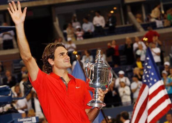 Roger Federer (Schweiz) - US Open Sieger 2008 - winkt den Zuschauern -  (NYP20080908107) Tennis Herren US Open 2008, Grand Slam, ATP Tour, Finale Einzelbild Flushing Meadows New York, NY, N Y Freude,