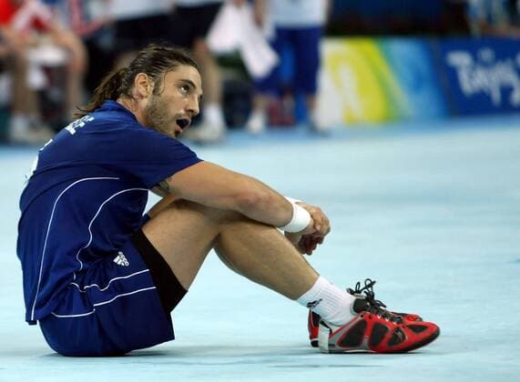 Bertrand Gille (Frankreich) Handball OS Sommer Herren Olympische Spiele Peking 2008, Sommerspiele, Länderspiel, Nationalmannschaft, Nationaltrikot, Finale Einzelbild Peking