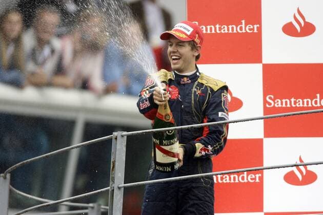 Sebastian Vettel (Deutschland Toro Rosso) - Sieger des GP von Italien 2008 -  Motorsport Grand Prix Herren Großer Preis von Italien 2008, Formel 1 Weltmeisterschaft, F1, F, GP, WM Einzelbild Monza Freude,