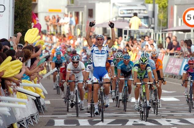 Tom Boonen (Belgien Quick Step) gewinnt die 16. Etappe der Vuelta a Espana -  Radsport Herren Vuelta a Espana 2008, Spanienrundfahrt Straßenradsport, Straße, Rad Totale 16. Etappe: Ponferrada - Zamora Freude,