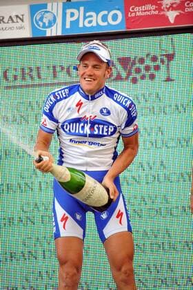 Wouter Weylandt (Belgien Quick Step) gewinnt die 17. Etappe der Spanienrundfahrt 2008 -  Radsport Herren Vuelta a Espana 2008, Spanienrundfahrt, Straßenradsport, Straße, Rad, Einzelbild 17. Etappe: Zamora - Valladolid Freude,
