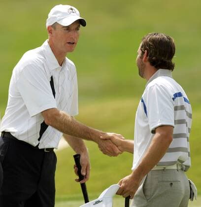Jim Furyk (Team USA, li.) und Sergio Garcia (Spanien Team Europa) -  (LOU2008091912) Golf Herren Ryder Cup 2008, Rydercup Gruppe Louisville