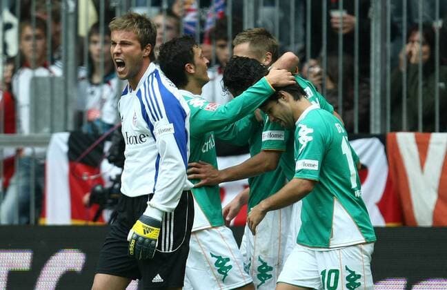 Torwart Michael Rensing (Bayern) wütend - Torjubel Bremen Fußball 1. BL Herren Saison 2008 2009, FC Bayern München - SV Werder Bremen 2:5 Gruppe München Wut, Freude,