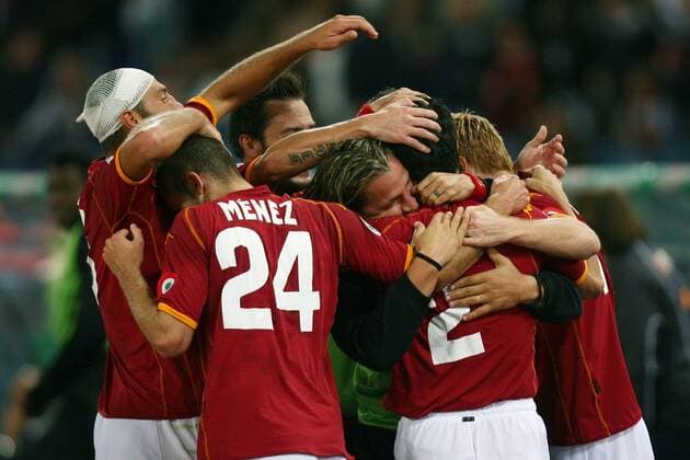 Torjubel AS Rom -  Fußball Herren Serie A 2008 2009, 1. Italienische Liga, AS Roma Gruppe Rom Freude, Begeisterung,