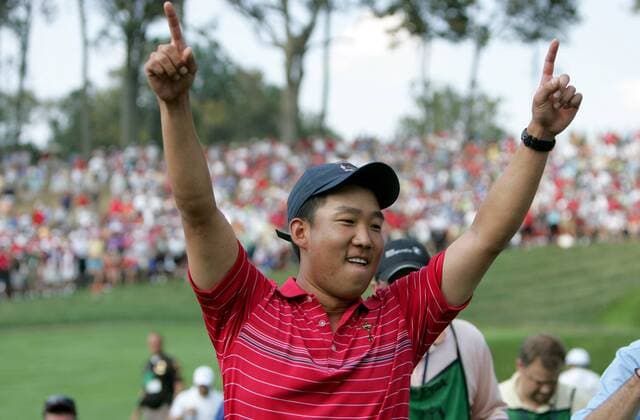 Anthony Kim (Team USA) jubelt -  (LOU20080912125) Golf Herren Ryder Cup 2008, Rydercup Einzelbild Louisville Freude,