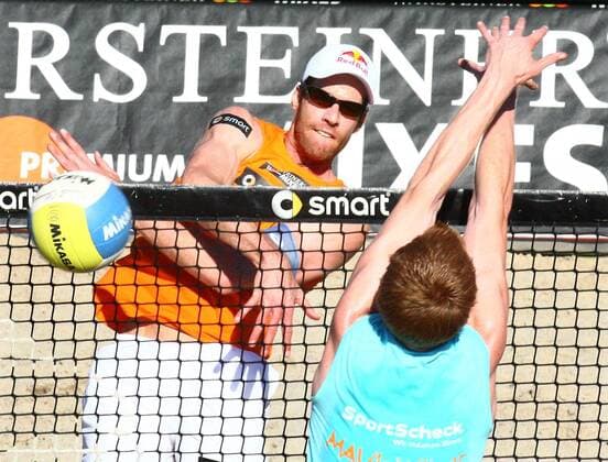 Christoph Dieckmann (Deutschland, li.) im Duell - Beachvolleyball LM Herren Deutsche Meisterschaft 2008, DM Gruppe Timmendorfer Strand Timmendorf Dynamik,