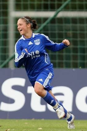 Sabrina Schmutzler (Jena) - Torjubel Fußball 1. BL Damen Saison 2008 2009, Frauen, Frauenfußball, 1. FF USV Jena Einzelbild Jena Freude,